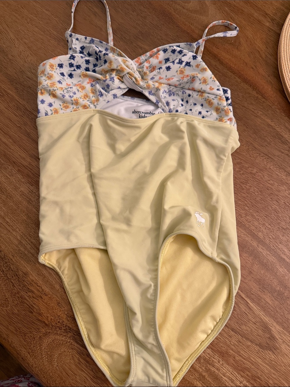 abercrombie kids Pale Yellow One-Piece Swimsuit with Floral Twist Bodice